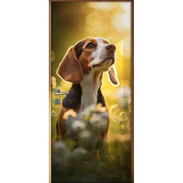 Adesivo de Porta Cachorro Beagle em Floresta Florida