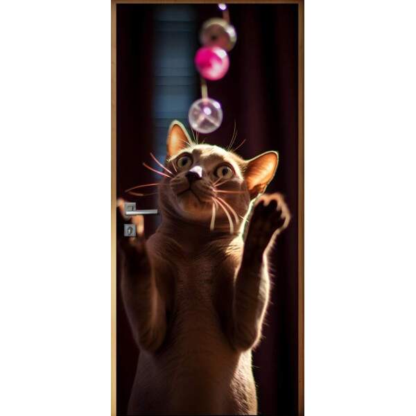 Adesivo de Porta Gato Burmese Brincando com Bolinhas