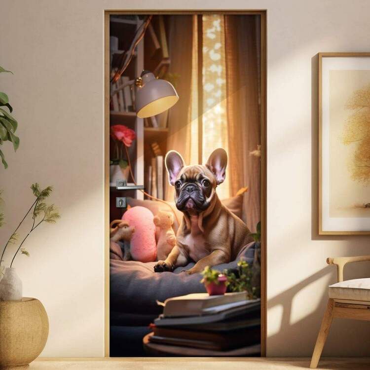 Adesivo de Porta Bulldog em Casa Aconchegante