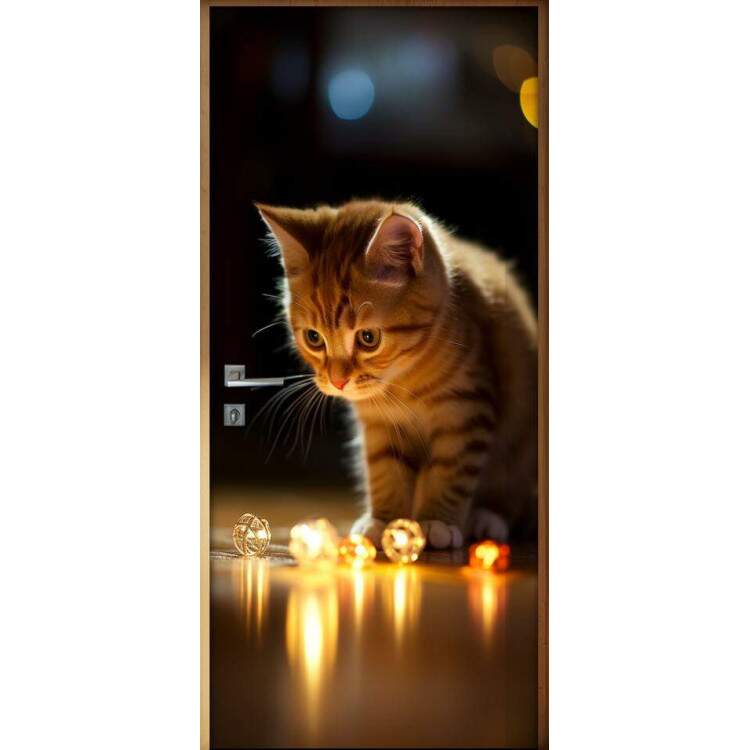 Adesivo de Porta Gatinho Brincando com Luzes