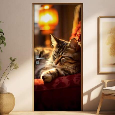 Adesivo de Porta Gato Persa Relaxando em Sof