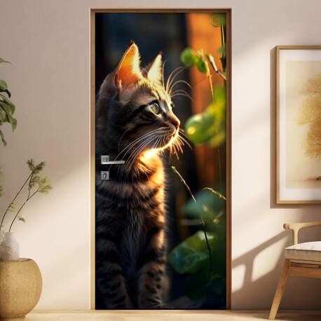 Adesivo de Porta Gato com Folhas