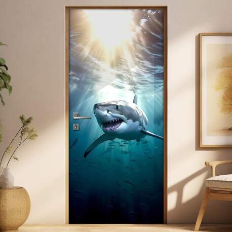 Adesivo de Porta Tubaro Nadando em Mar com Reflexo do Sol