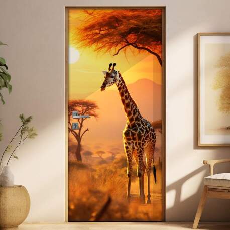 Adesivo de Porta Majestosa Girafa na frica em Savana