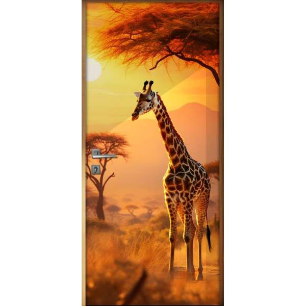 Adesivo de Porta Majestosa Girafa na frica em Savana