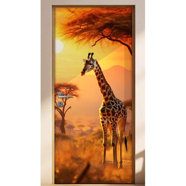 Adesivo de Porta Majestosa Girafa na frica em Savana