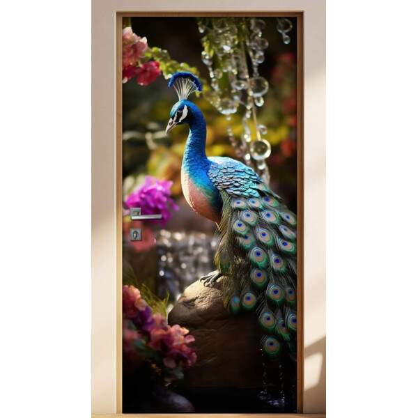 Adesivo de Porta Lindo Pavo em Floresta