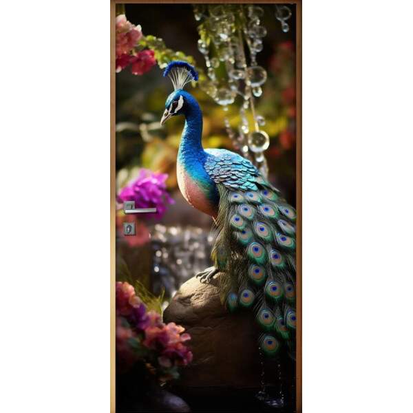 Adesivo de Porta Lindo Pavo em Floresta