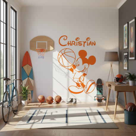 Adesivo de Parede Inspirado em Mickey Jogador de Basquete com Nome