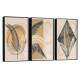 Kit 3 Quadros Decorativos Abstrato Bege com Folhagem Preta e Dourada