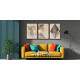 Kit 3 Quadros Decorativos Abstrato Bege com Folhagem Preta e Dourada