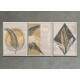 Kit 3 Quadros Decorativos Abstrato Bege com Folhagem Preta e Dourada