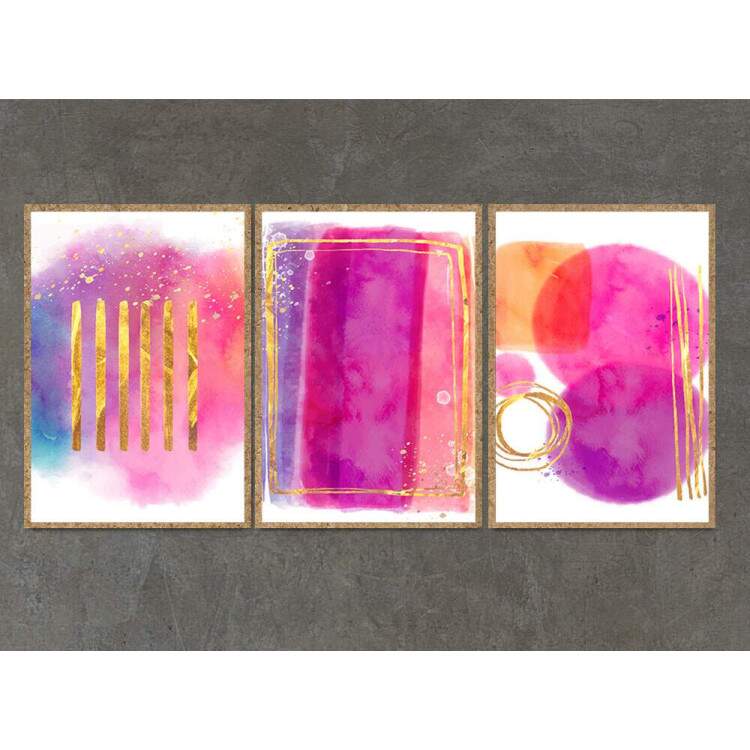 Kit 3 Quadros Decorativos Abstrato Coleo Aquarela Rosa