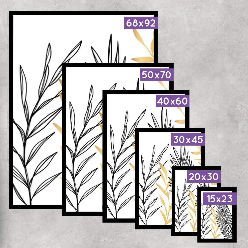 Kit 3 Quadros Decorativos Abstrato Folhagem Preta