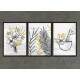 Kit 3 Quadros Decorativos Abstrato Folhagem Preta