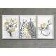 Kit 3 Quadros Decorativos Abstrato Folhagem Preta