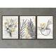 Kit 3 Quadros Decorativos Abstrato Folhagem Preta