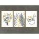 Kit 3 Quadros Decorativos Abstrato Folhagem Preta