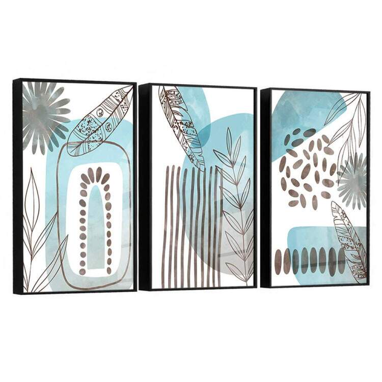 Kit 3 Quadros Decorativos Abstrato Detalhes Azuis