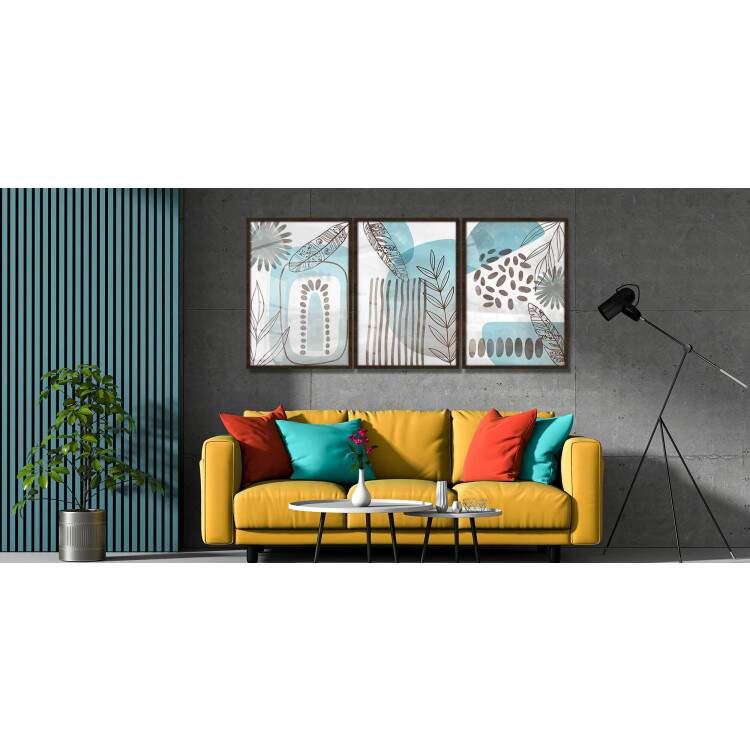 Kit 3 Quadros Decorativos Abstrato Detalhes Azuis