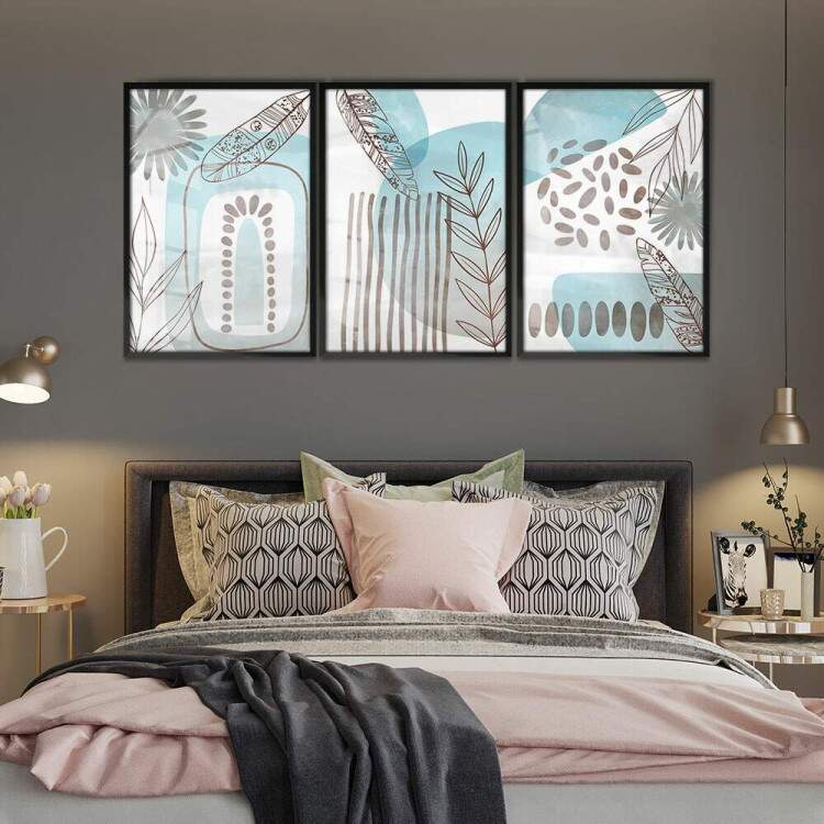 Kit 3 Quadros Decorativos Abstrato Detalhes Azuis
