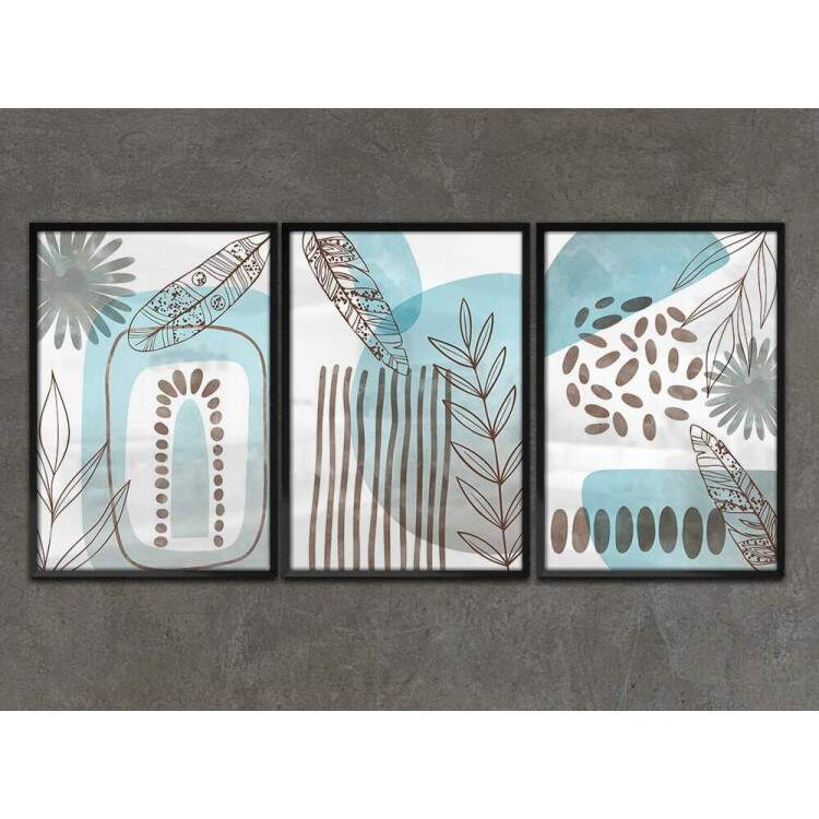 Kit 3 Quadros Decorativos Abstrato Detalhes Azuis