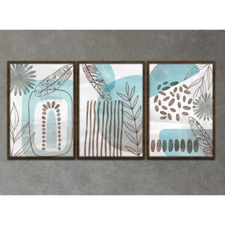 Kit 3 Quadros Decorativos Abstrato Detalhes Azuis