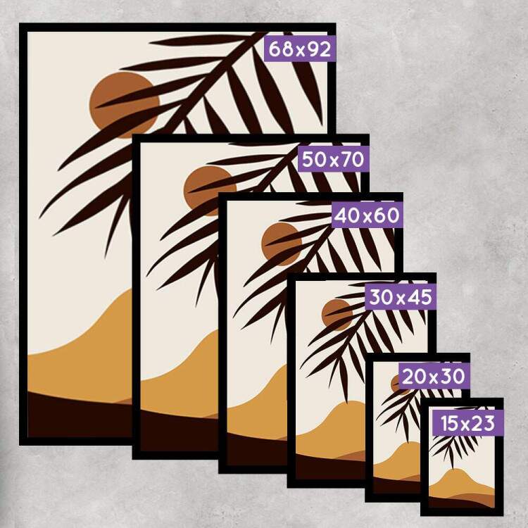 Kit 3 Quadros Decorativos Abstrato Marrom Floral com Lua e Montanha