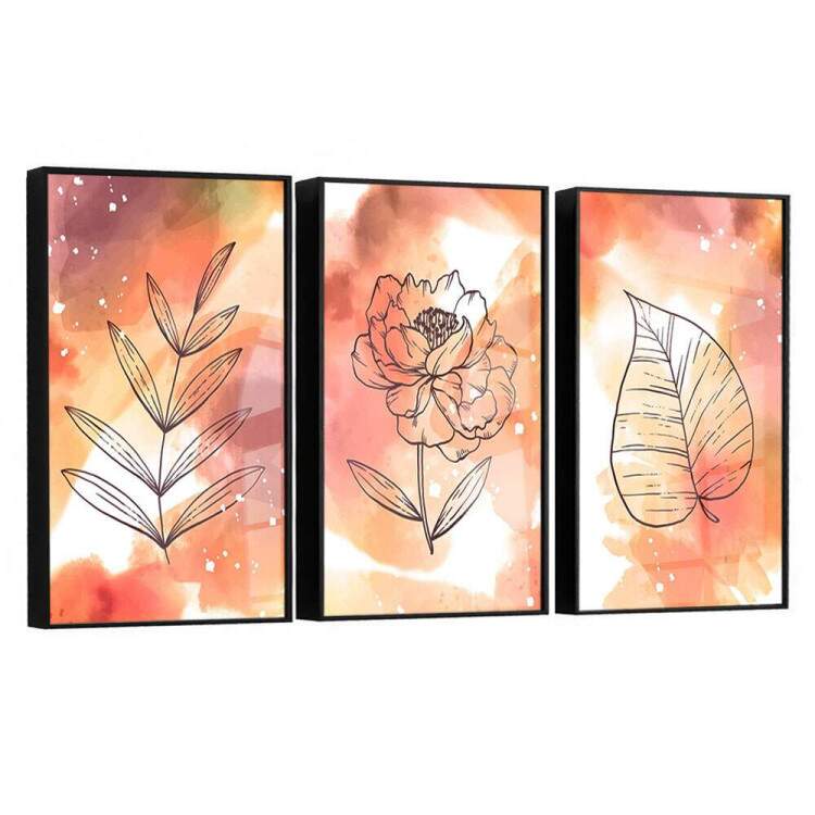 Kit 3 Quadros Decorativos Abstrato Estilo Aquarela Laranja
