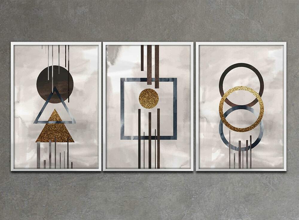 Kit 3 Quadros Decorativos Abstrato Moderno Geom�trico