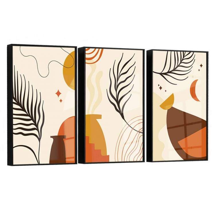 Kit 3 Quadros Decorativos Abstrato Folhagens Soltas