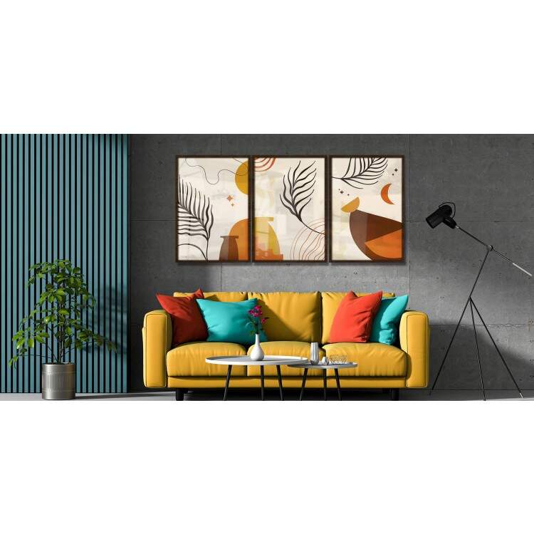 Kit 3 Quadros Decorativos Abstrato Folhagens Soltas