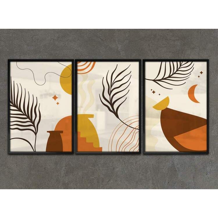 Kit 3 Quadros Decorativos Abstrato Folhagens Soltas