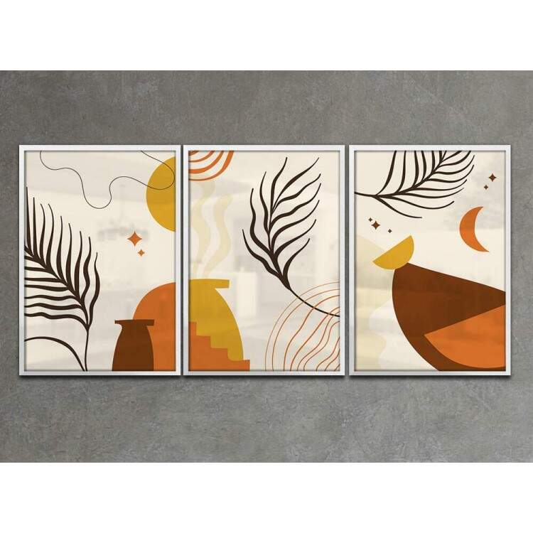 Kit 3 Quadros Decorativos Abstrato Folhagens Soltas