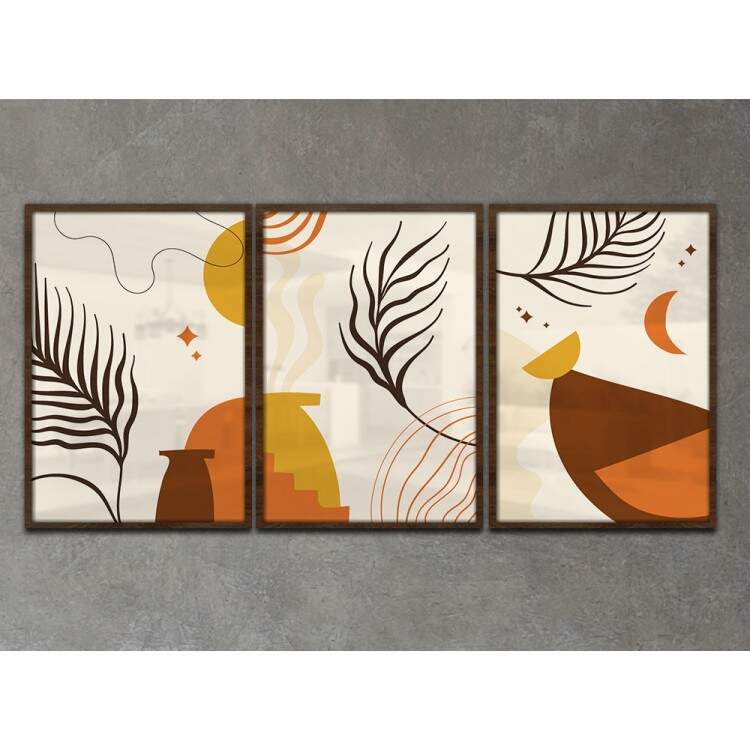 Kit 3 Quadros Decorativos Abstrato Folhagens Soltas