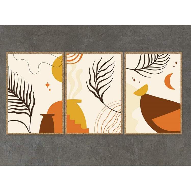 Kit 3 Quadros Decorativos Abstrato Folhagens Soltas