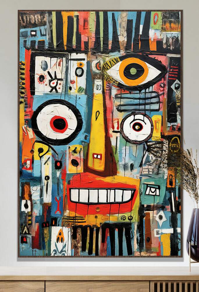 Quadro Decorativo Arte de Um Rosto Abstrato Colorido