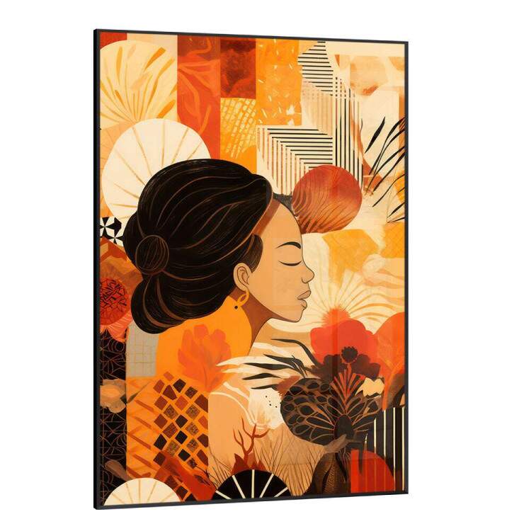 Quadro Decorativo Arte Abstrata Mulher em Tom de Laranja