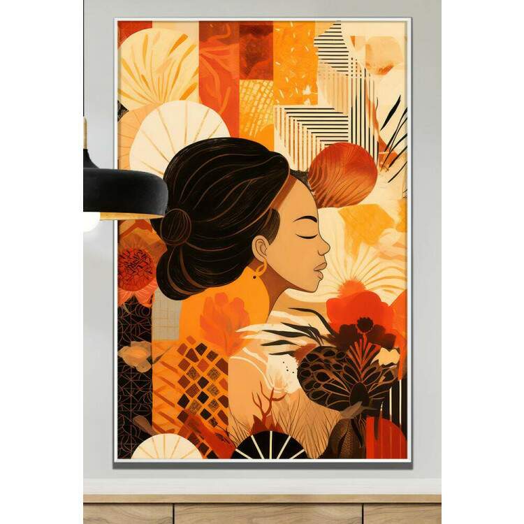 Quadro Decorativo Arte Abstrata Mulher em Tom de Laranja