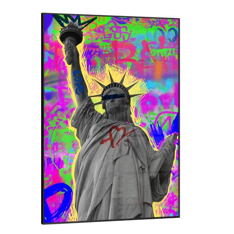 Quadro Decorativo Arte de Colagem Colorida com Esttua da Liberdade