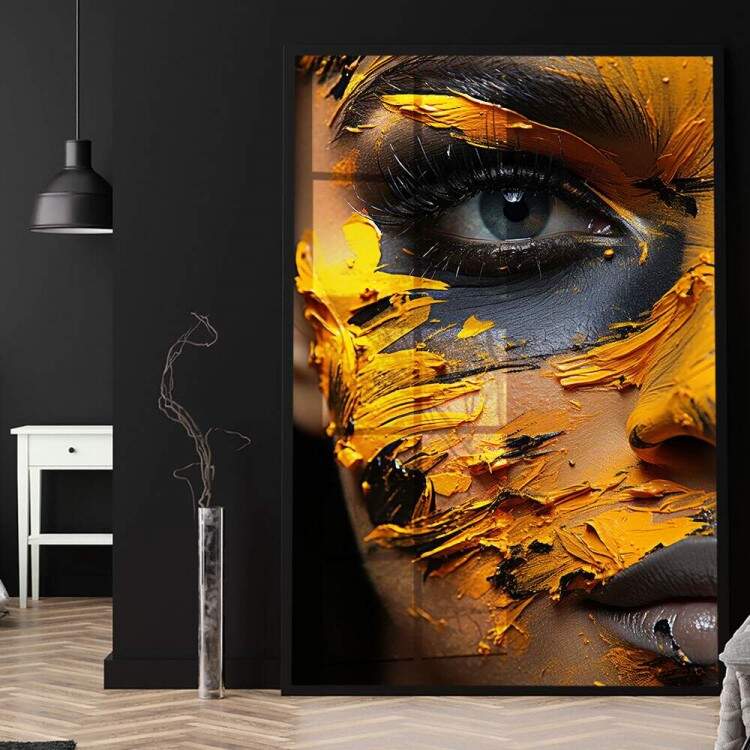 Quadro Decorativo Rosto de Mulher Cheio de Tinta