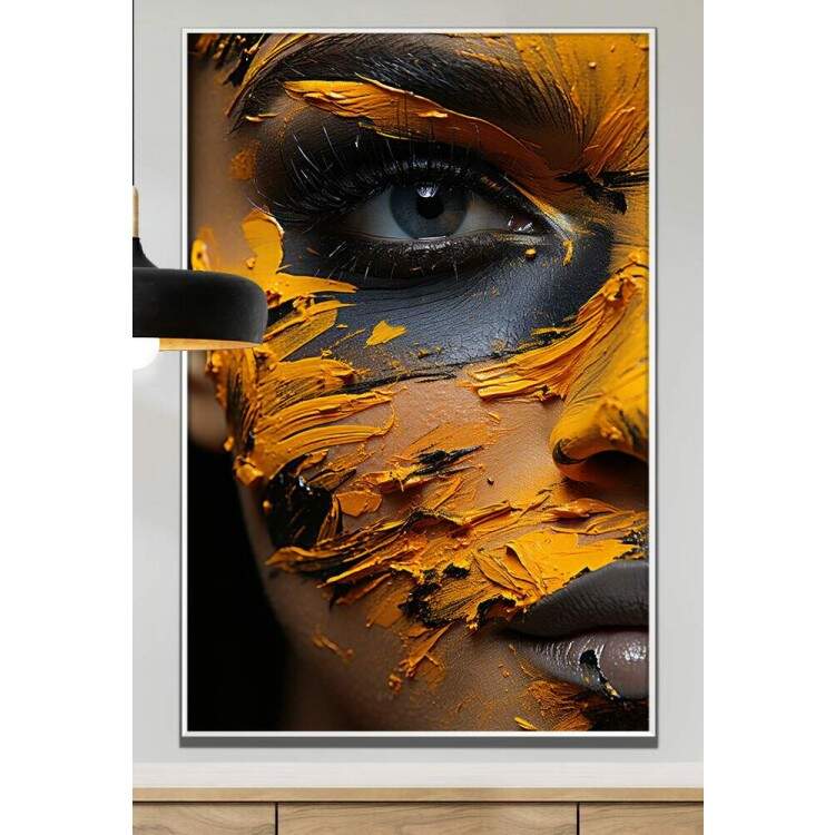 Quadro Decorativo Rosto de Mulher Cheio de Tinta