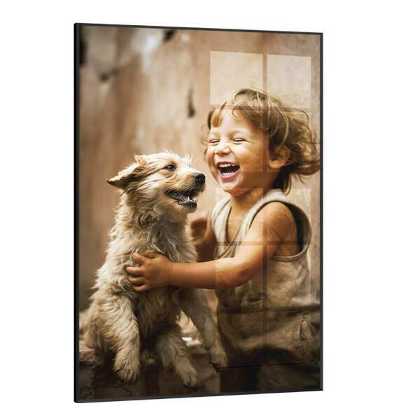 Quadro Decorativo Craina Feliz Brincando com Cachorro