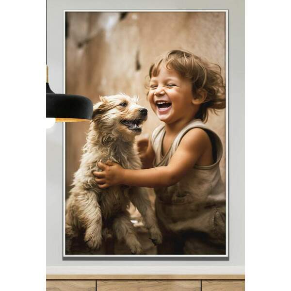 Quadro Decorativo Craina Feliz Brincando com Cachorro