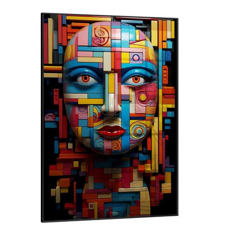 Quadro Decorativo Artstico Estilo Abstrato Rosto de Mulher em Formas Geomtricas