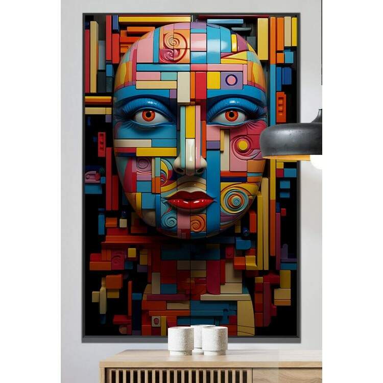 Quadro Decorativo Artstico Estilo Abstrato Rosto de Mulher em Formas Geomtricas