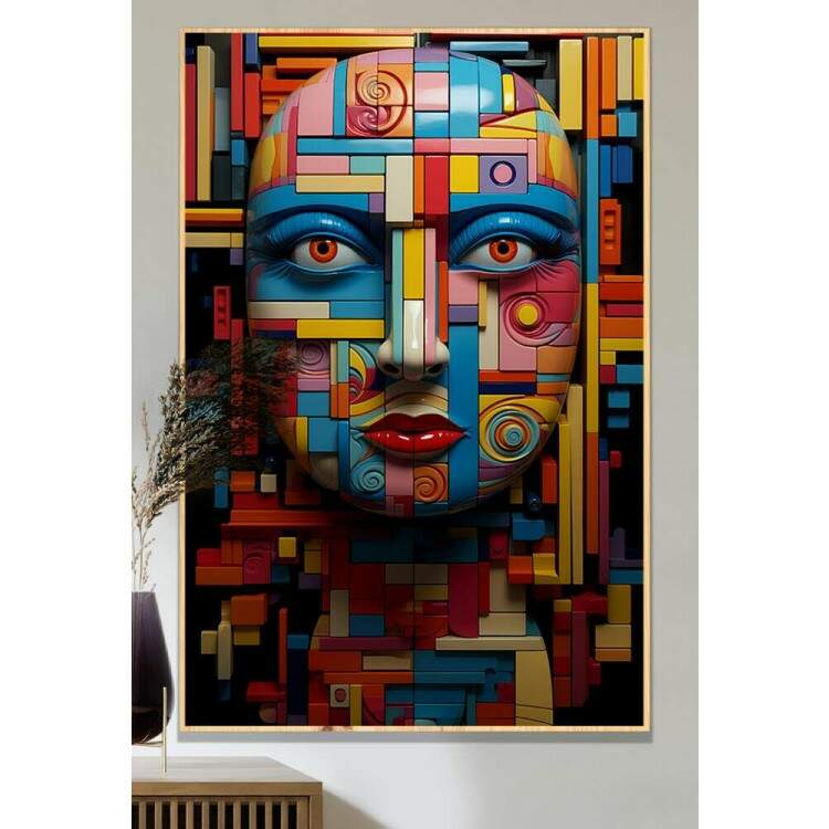 Quadro Decorativo Artstico Estilo Abstrato Rosto de Mulher em Formas Geomtricas