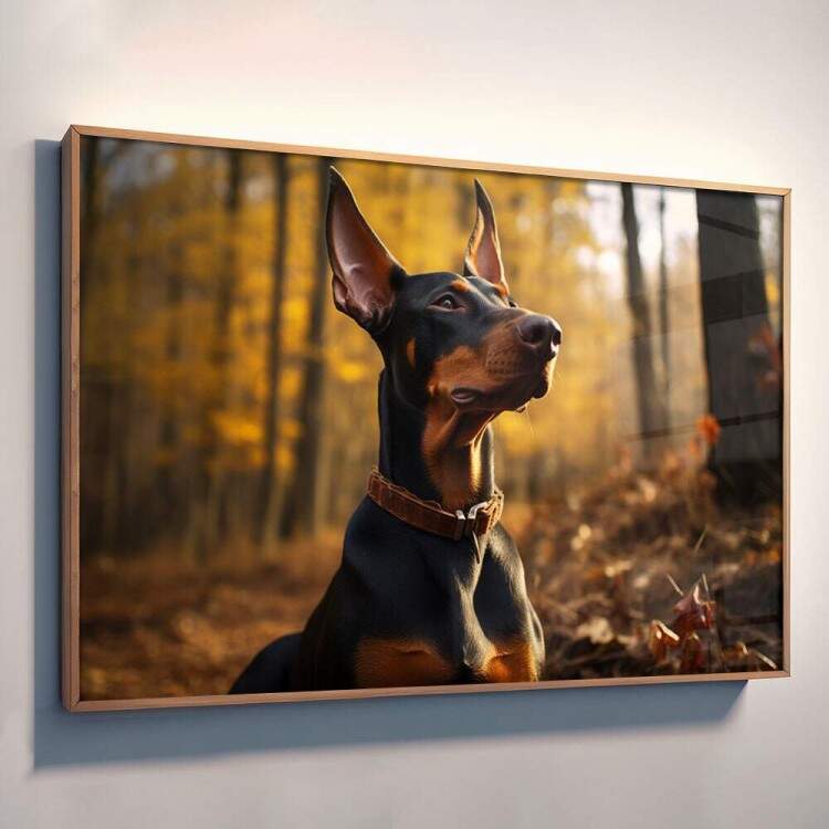 Quadro Decorativo Co Doberman em Floresta