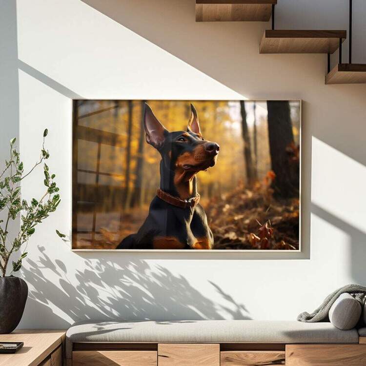 Quadro Decorativo Co Doberman em Floresta