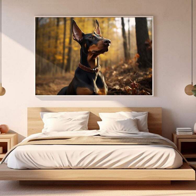 Quadro Decorativo Co Doberman em Floresta